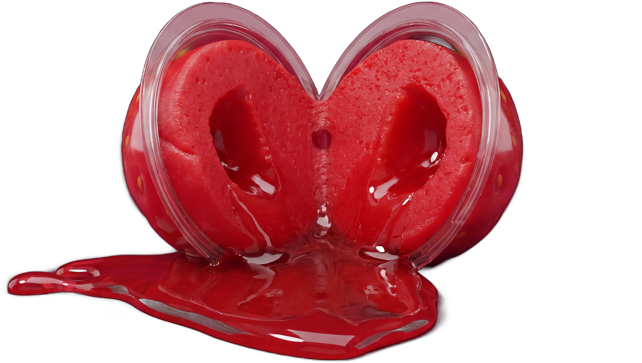 SUSO gummy popped open, strawberry jam flowing
