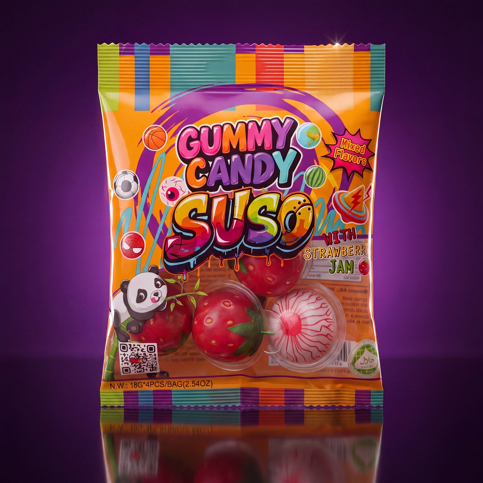 SUSO Gummy Candy pouch, the product the display holds