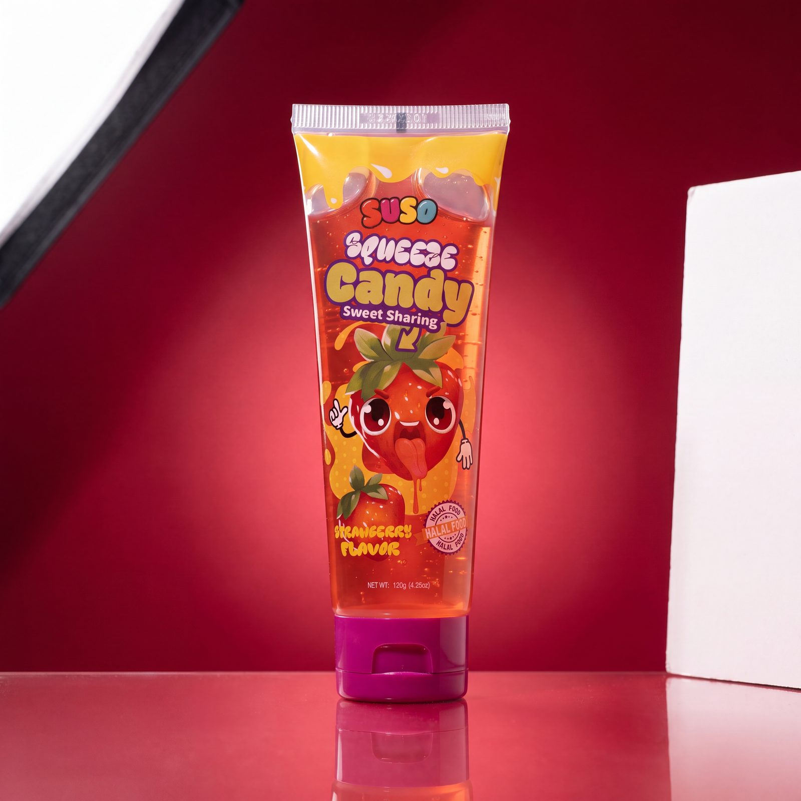 SUSO Strawberry tube on red studio background