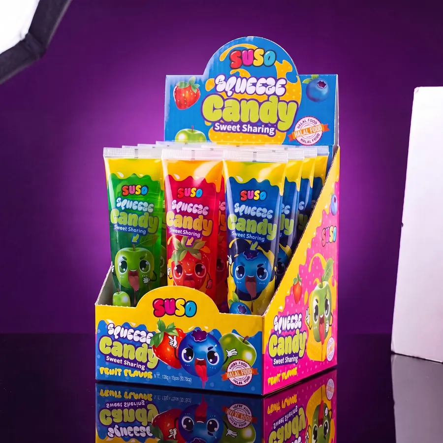 SUSO counter display box holding squeeze tubes