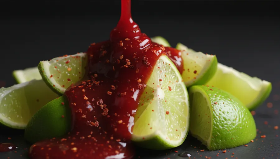 Chamoy drizzled over lime wedges